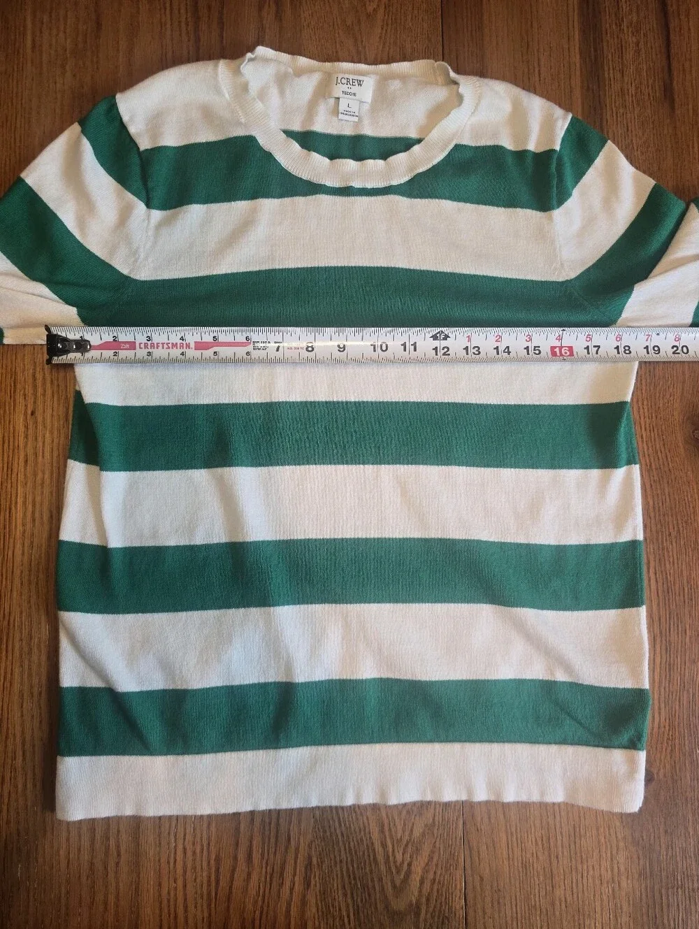J. Crew Teddie Rugby Stripe Sweater Green White Size Large